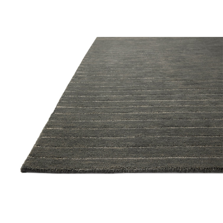 Handmade Charcoal and Ivory Wool Striped Rug 2'-3" x 3'-9"