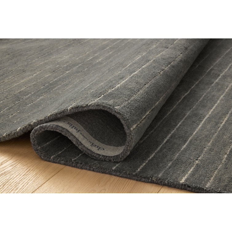 Handmade Charcoal and Ivory Wool Striped Rug 2'-3" x 3'-9"