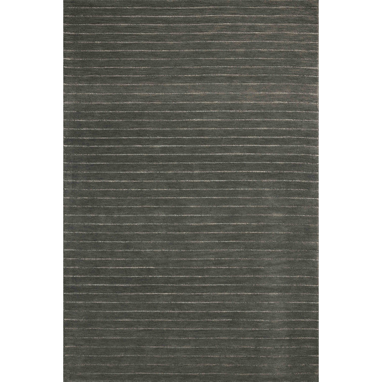 Handmade Charcoal and Ivory Wool Striped Rug 2'-3" x 3'-9"