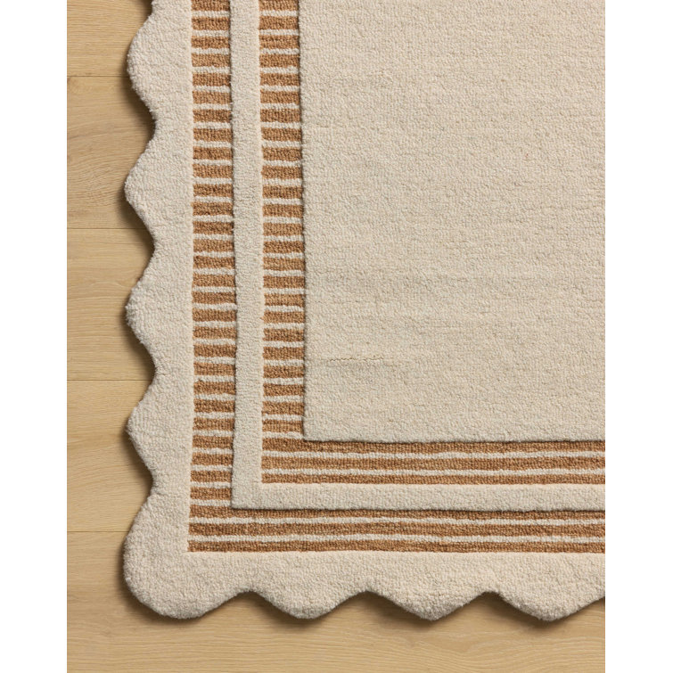 Ivory and Rust Hand-Tufted Wool Scalloped Area Rug 3'-6" x 5'-6"