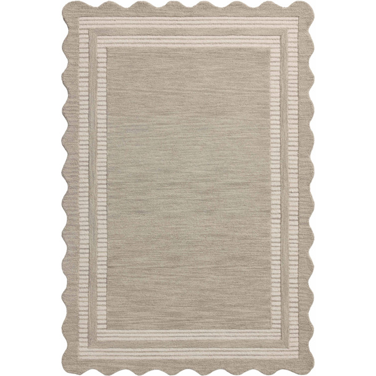 Handmade Fog and Ivory Wool Tufted Rectangular Area Rug 5' x 7'