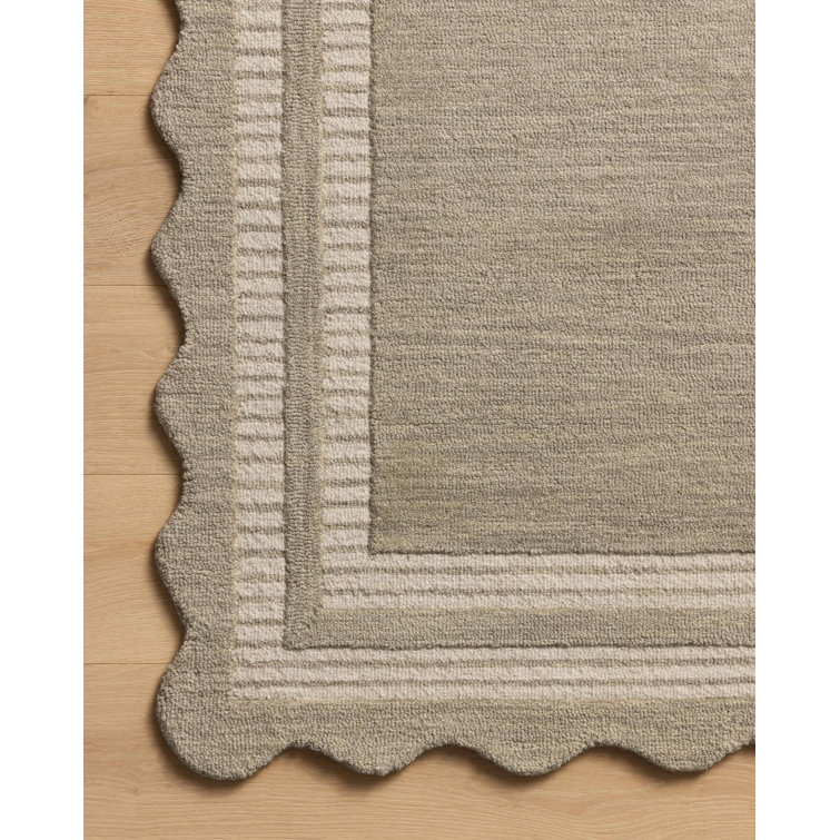 Handmade Fog and Ivory Wool Tufted Rectangular Area Rug 5' x 7'