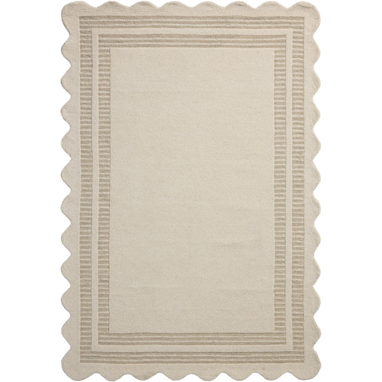Ivory and Grey Hand-Tufted Wool Rectangular Area Rug 9'-3" x 13'