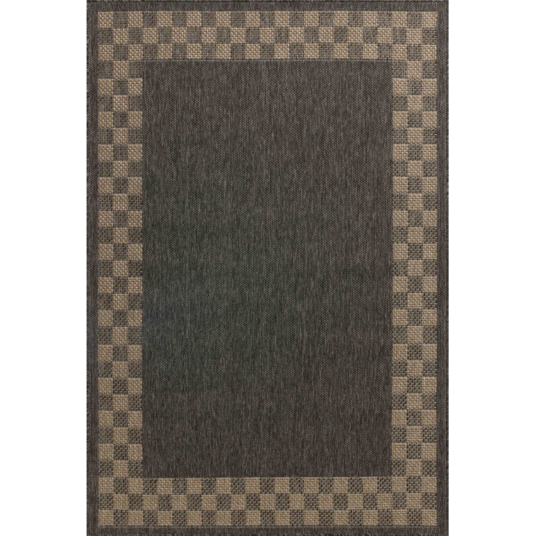 Charcoal and Natural Rectangular Synthetic Indoor/Outdoor Rug 5' x 7'