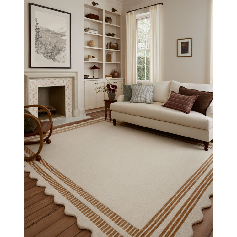 Ivory and Rust Hand-Tufted Wool Scalloped Area Rug 3'-6" x 5'-6"
