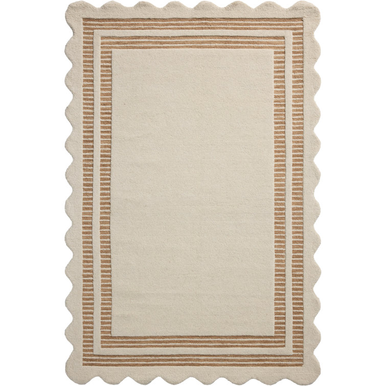 Ivory and Rust Hand-Tufted Wool Scalloped Area Rug 3'-6" x 5'-6"