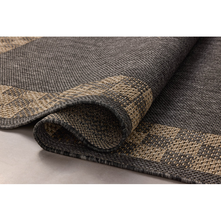 Charcoal and Natural Rectangular Synthetic Indoor/Outdoor Rug 5' x 7'