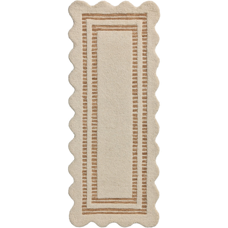 Ivory and Rust Hand-Tufted Wool Scalloped Area Rug 3'-6" x 5'-6"