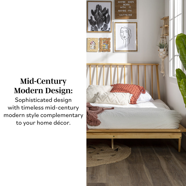 Elegant Queen Pine Spindle Bed with Headboard and Storage Drawer