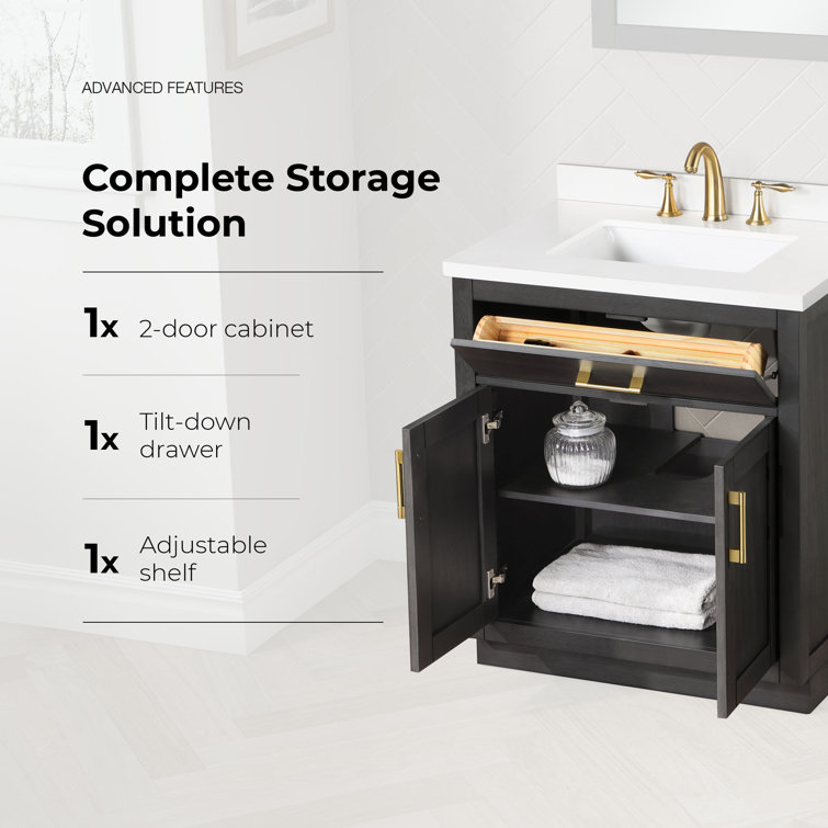 Bailey 30" Matte Black Single Sink Vanity with White Quartz Top