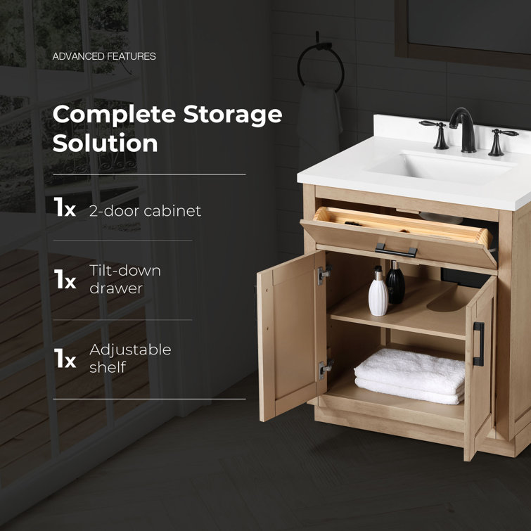 Bailey 30" Sahara Birch Vanity with White Quartz Top