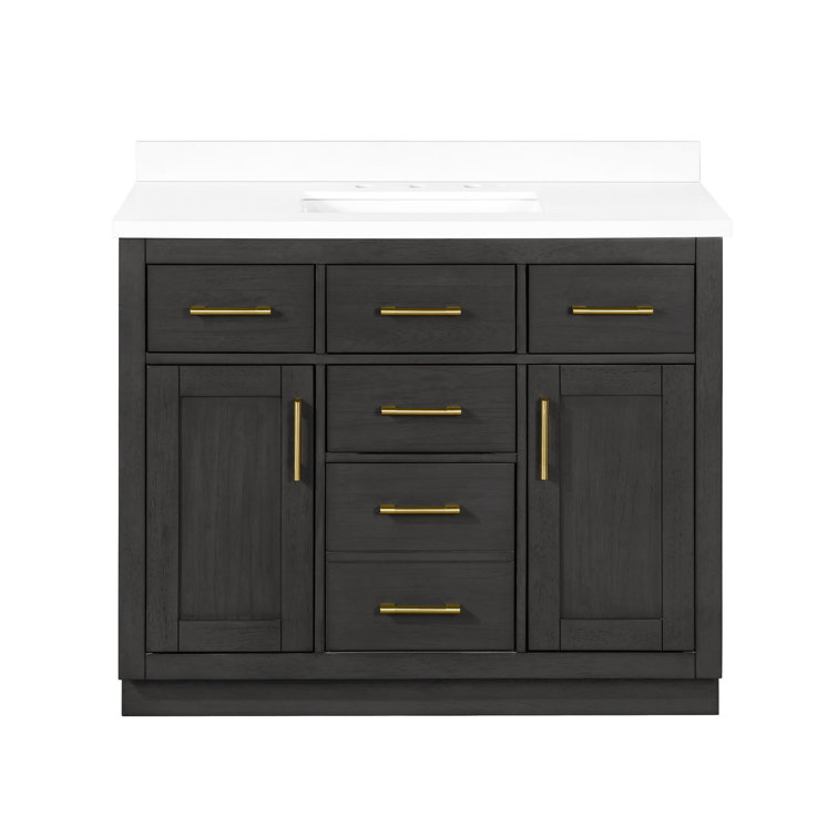 Bailey 42" Matte Black Wood Vanity with White Quartz Top