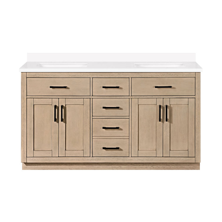 Sahara Birch 60" Double Freestanding Bathroom Vanity with Ceramic Sink
