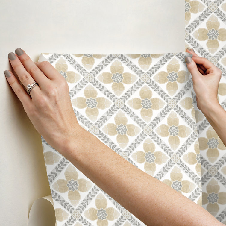 Mimi Neutral Quilted Floral Peel and Stick Wallpaper Roll