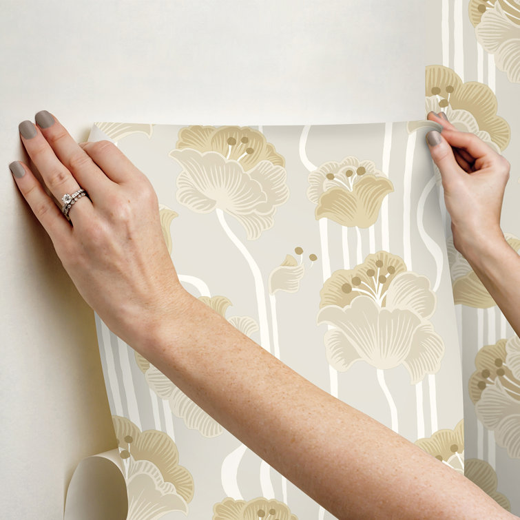Shirley Beige and Gold Floral Peel and Stick Wallpaper