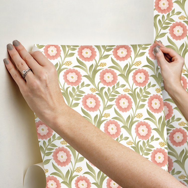 Lillian Pink and White Floral Vine Peel and Stick Wallpaper