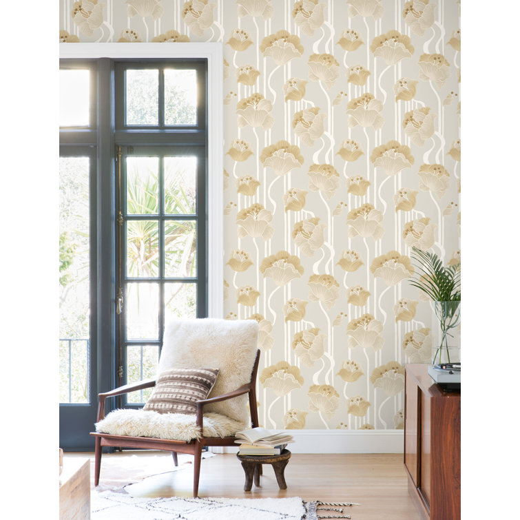 Shirley Beige and Gold Floral Peel and Stick Wallpaper
