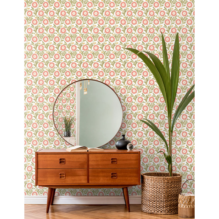 Lillian Pink and White Floral Vine Peel and Stick Wallpaper