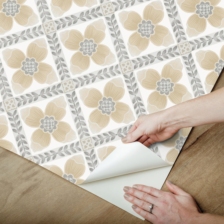 Mimi Neutral Quilted Floral Peel and Stick Wallpaper Roll