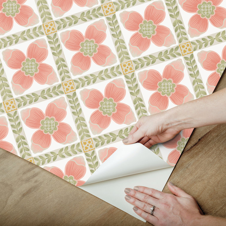 Coral Quilted Floral Peel and Stick Wallpaper Roll