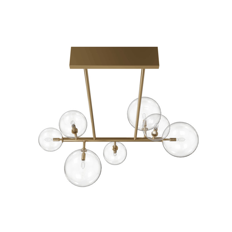 Aged Brass 40" Clear Glass Globe 7-Light Chandelier