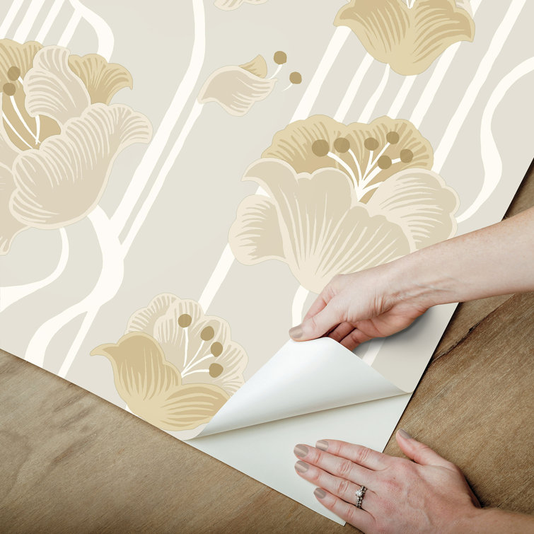 Shirley Beige and Gold Floral Peel and Stick Wallpaper