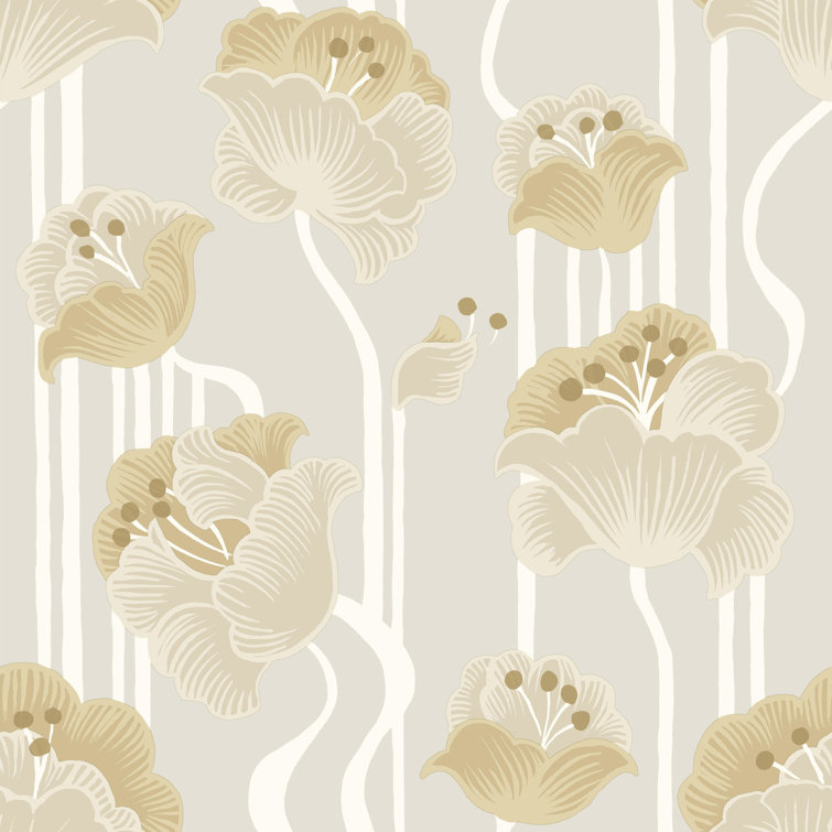 Shirley Beige and Gold Floral Peel and Stick Wallpaper