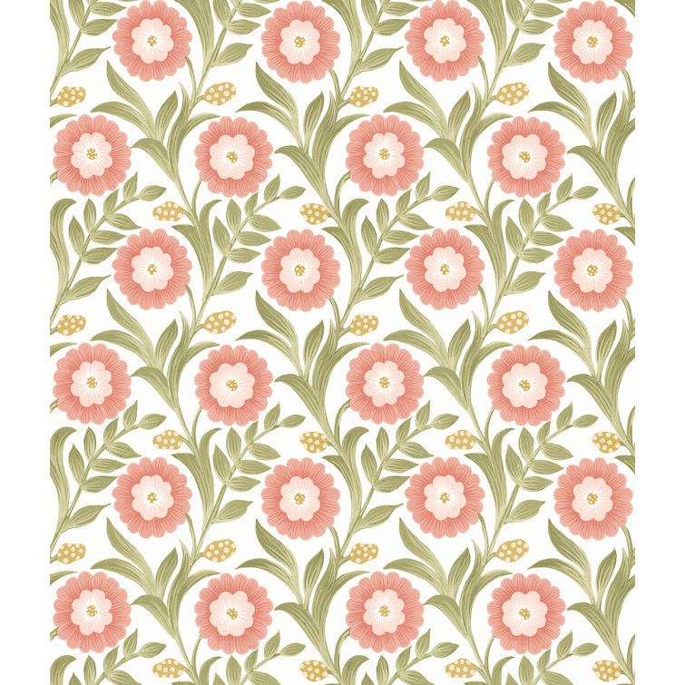 Lillian Pink and White Floral Vine Peel and Stick Wallpaper