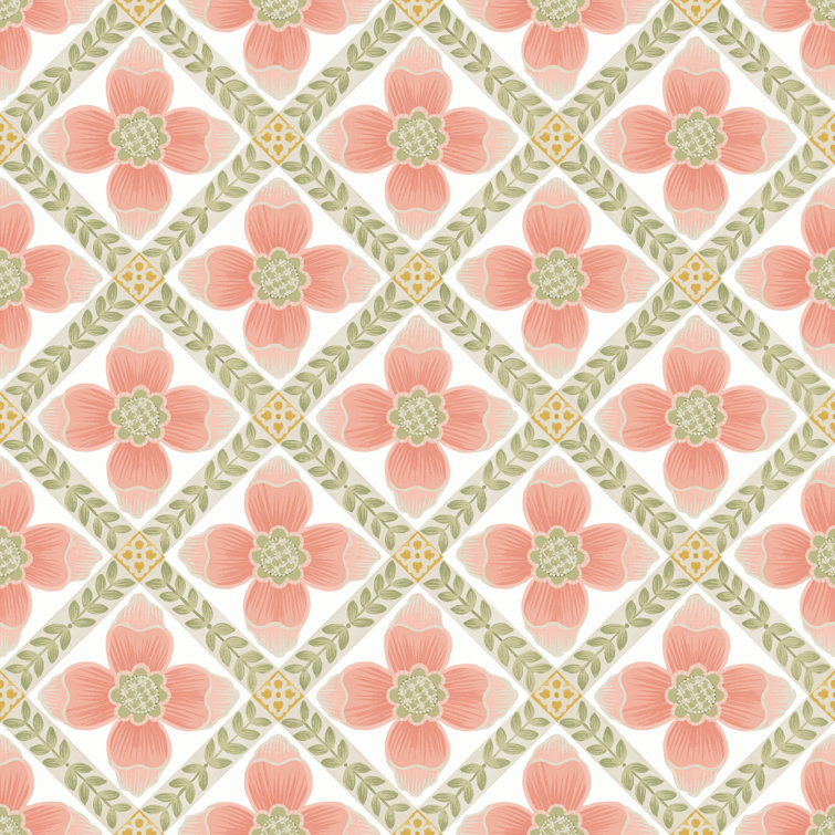 Coral Quilted Floral Peel and Stick Wallpaper Roll