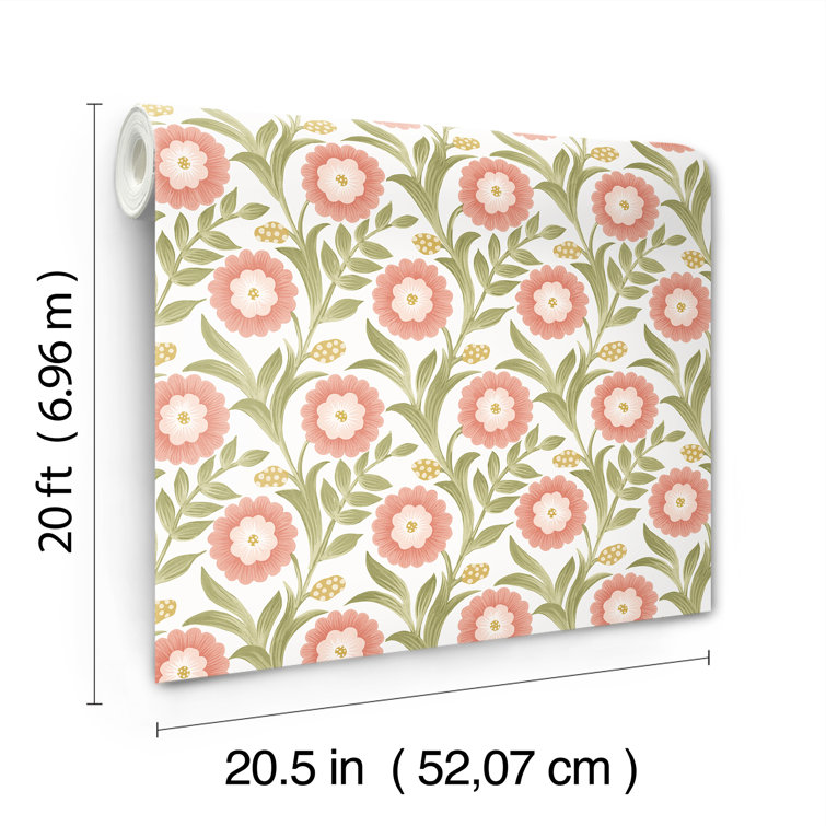 Lillian Pink and White Floral Vine Peel and Stick Wallpaper