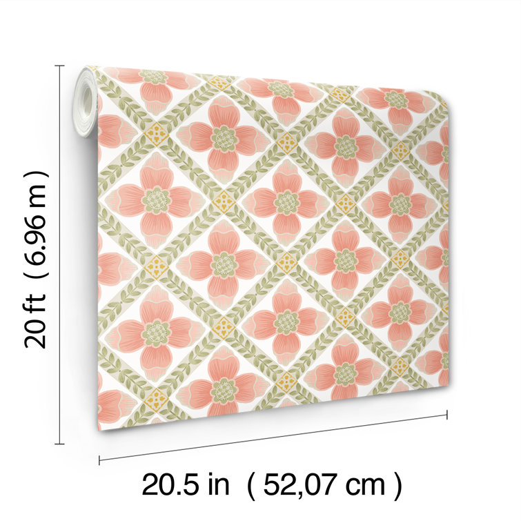 Coral Quilted Floral Peel and Stick Wallpaper Roll