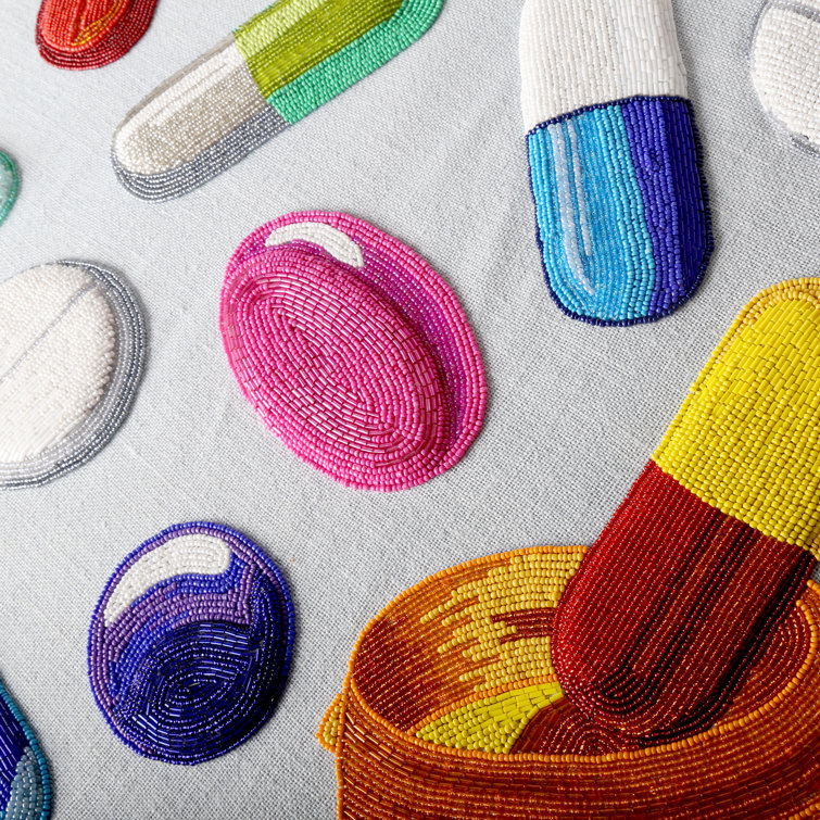 Colorful Beaded Pill Art in Black Floater Frame