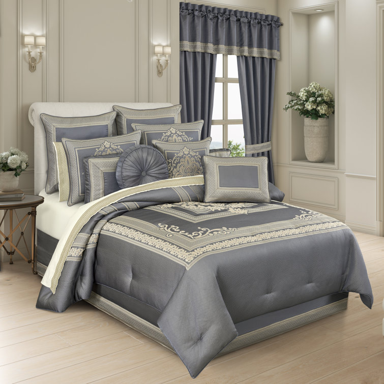 French Blue Jacquard Queen 4-Piece Comforter Set
