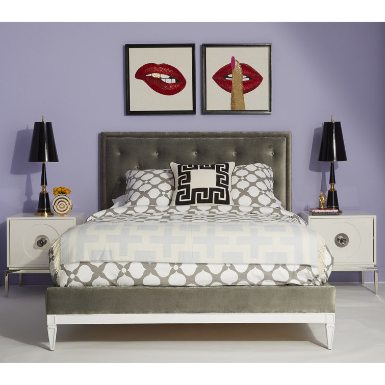 Hand-Beaded Red Lips and Finger Black Framed Wall Art