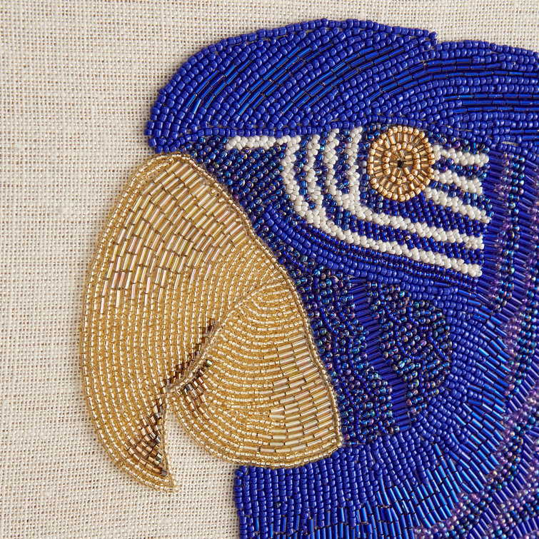 Hand-Beaded Blue Macaw Wall Art with Black Frame