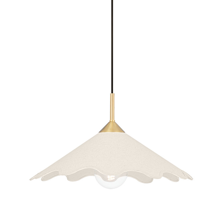 Elegant Scalloped Edge Linen & Aged Brass 20" Pendant Light