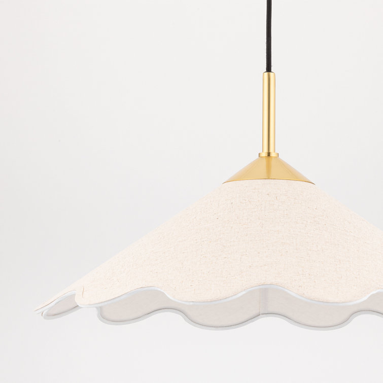 Elegant Scalloped Edge Linen & Aged Brass 20" Pendant Light