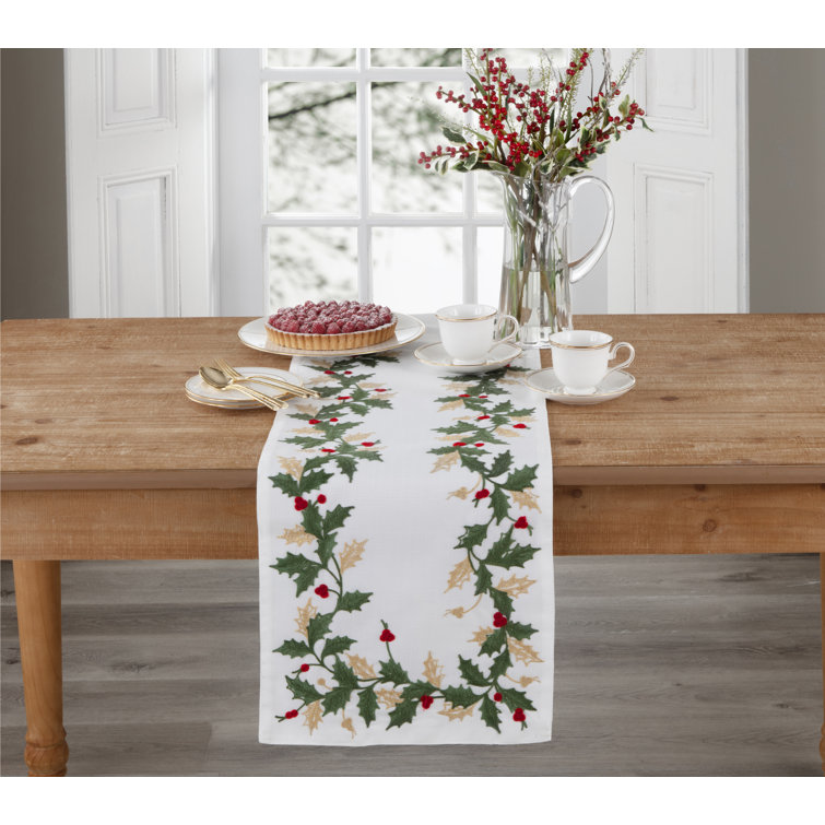 Classic Christmas Embroidered Polyester Table Runner