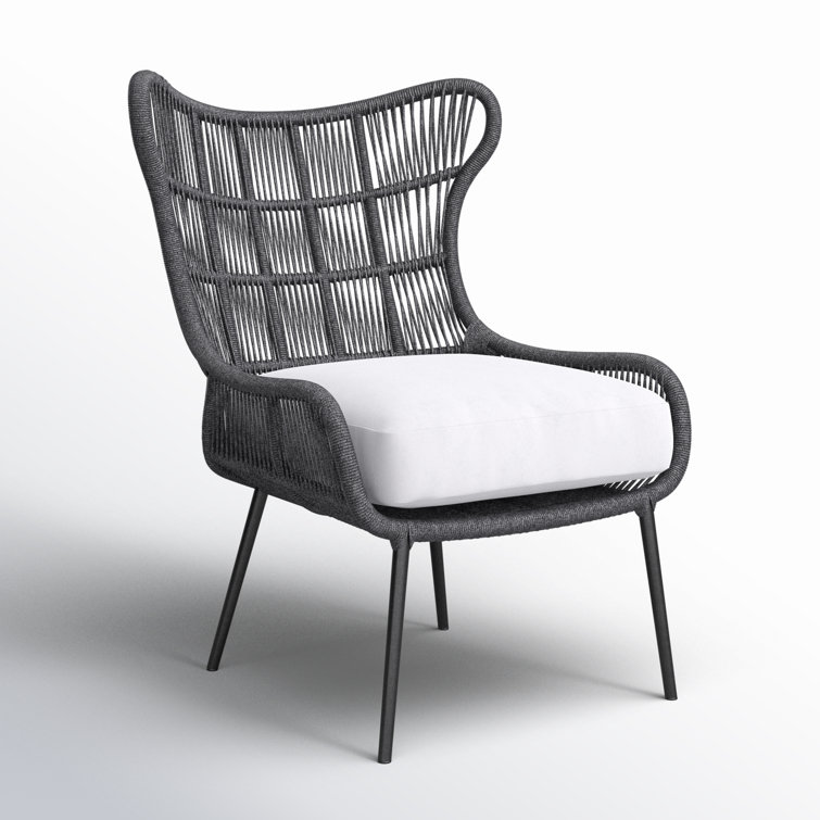 Dark Gray Woven Rope Coastal Lounge Chair with Cream Cushions