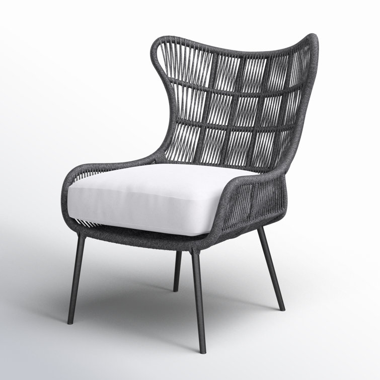 Dark Gray Woven Rope Coastal Lounge Chair with Cream Cushions