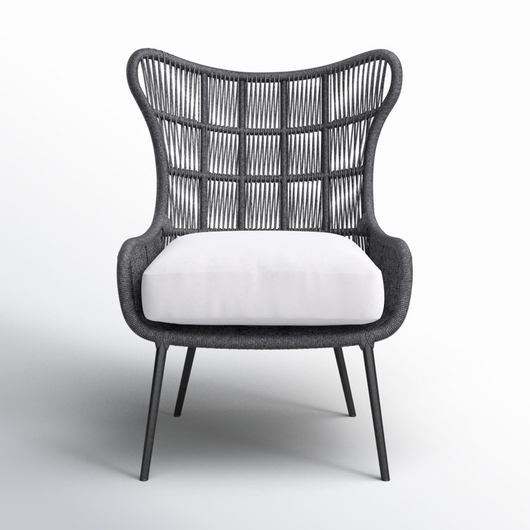 Dark Gray Woven Rope Coastal Lounge Chair with Cream Cushions