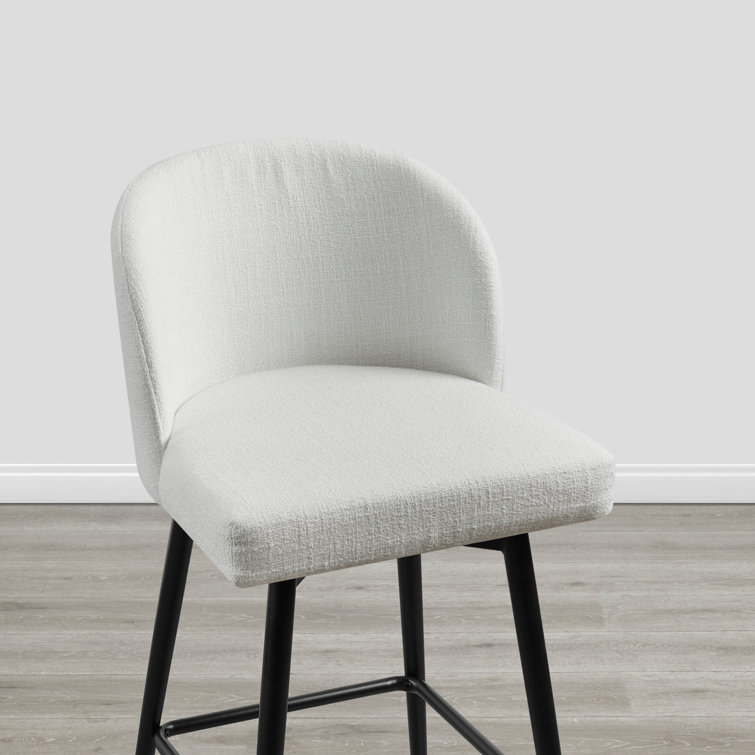 White Upholstered Swivel Counter Stools with Iron Legs, Set of 2