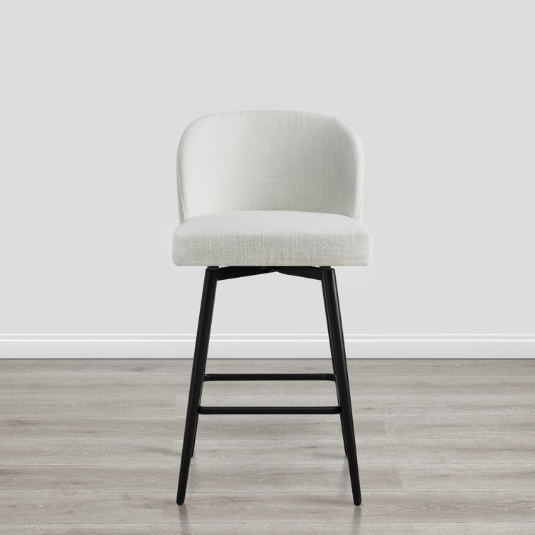 White Upholstered Swivel Counter Stools with Iron Legs, Set of 2