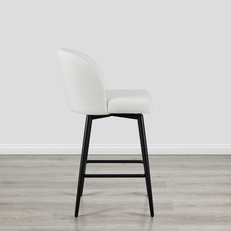 White Upholstered Swivel Counter Stools with Iron Legs, Set of 2