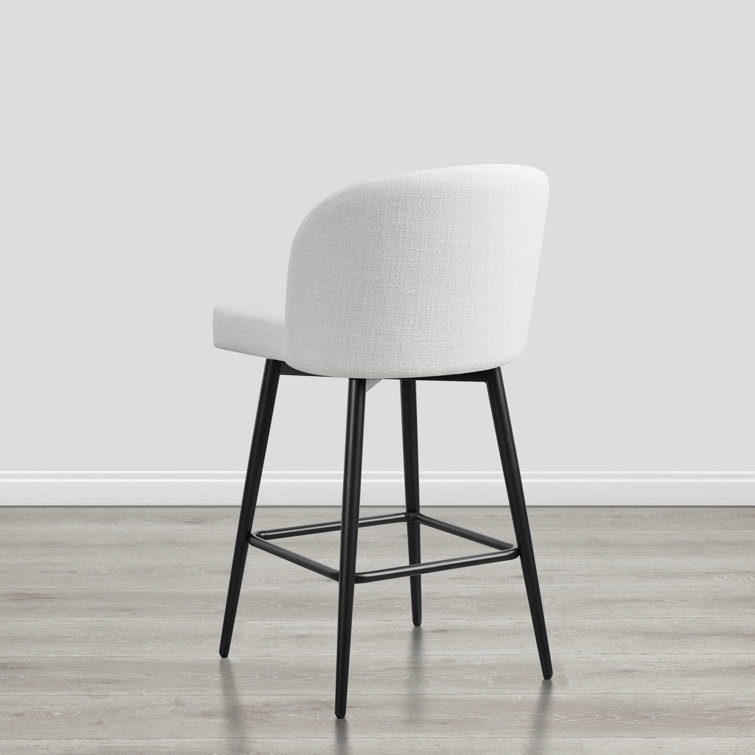 White Upholstered Swivel Counter Stools with Iron Legs, Set of 2