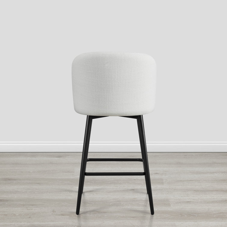 White Upholstered Swivel Counter Stools with Iron Legs, Set of 2