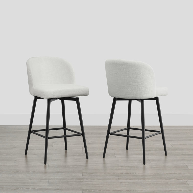 White Upholstered Swivel Counter Stools with Iron Legs, Set of 2