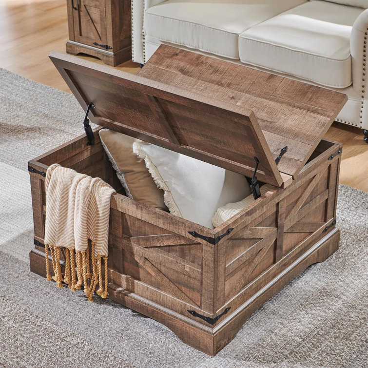 Light Brown Square Wood Lift-Top Coffee Table with Hidden Storage