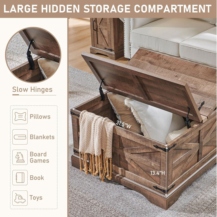 Light Brown Square Wood Lift-Top Coffee Table with Hidden Storage