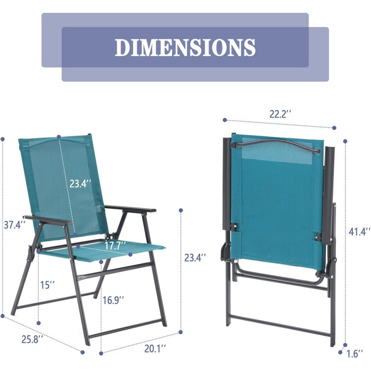 Blue Metal Frame Folding Outdoor Dining Chairs, Set of 2